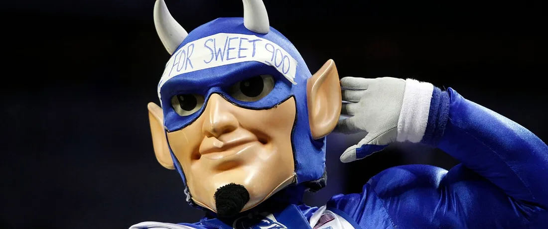 Duke's Blue Devil Found Sitting Alone in an Empty Arena Corridor, Refusing to Accept That the Game Is Over